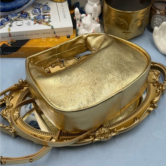 🆕 OROTON 🧿 NWT Clara Mini Convertible Crossbody Bag, Crinkle Gold Leather - Picture 9 of 15